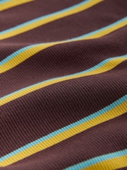 Brown with Blue/Yellow Stripe Henley Long Sleeve Button Down Top - Image 8 of 8