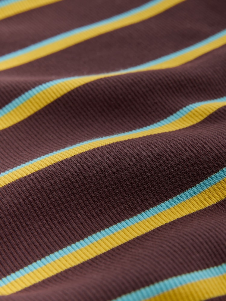 Brown with Blue/Yellow Stripe Henley Long Sleeve Button Down Top - Image 8 of 8