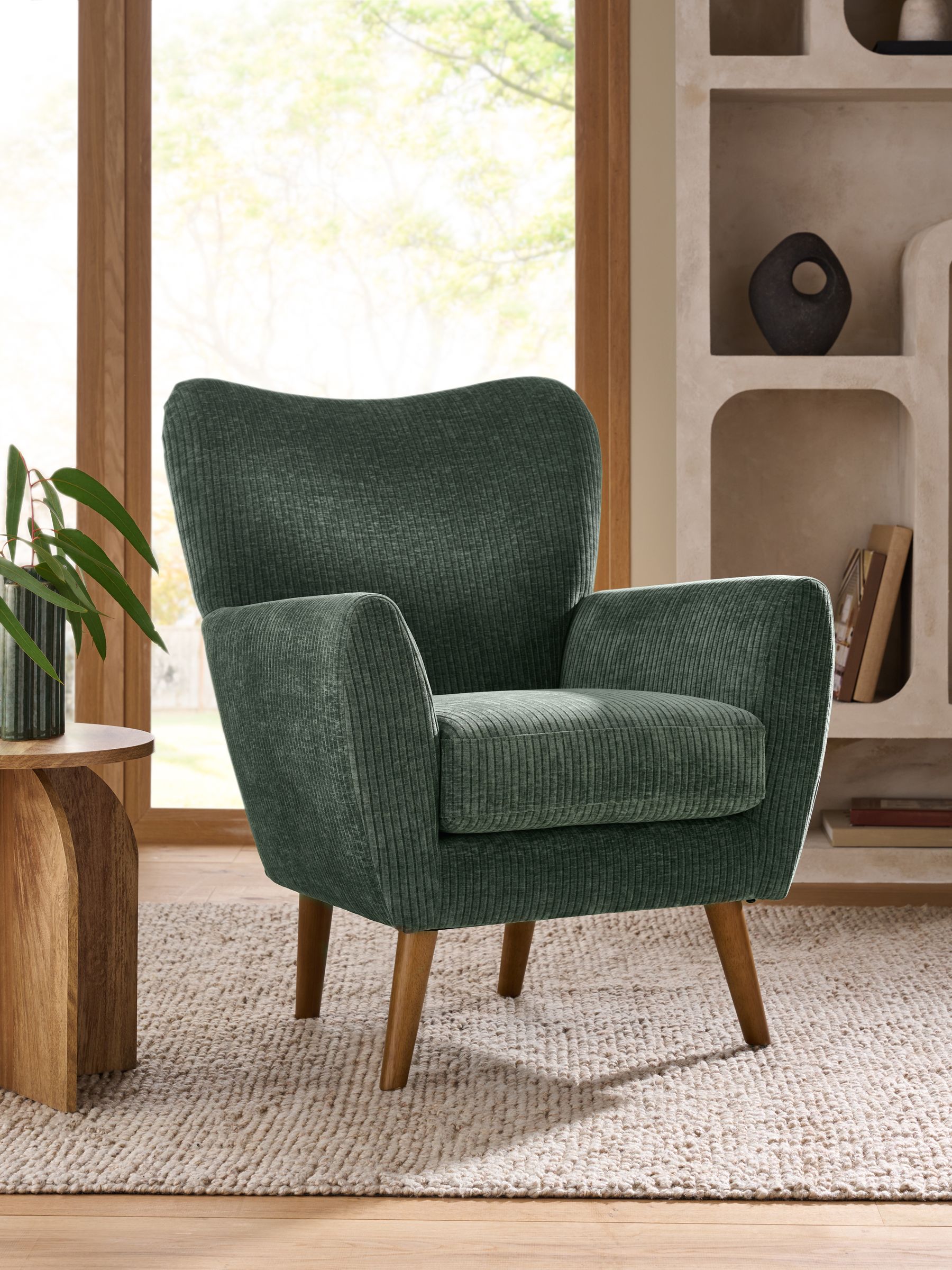 Buy Relaxed Chenille Cord Forest Green Wilson Highback Armchair
