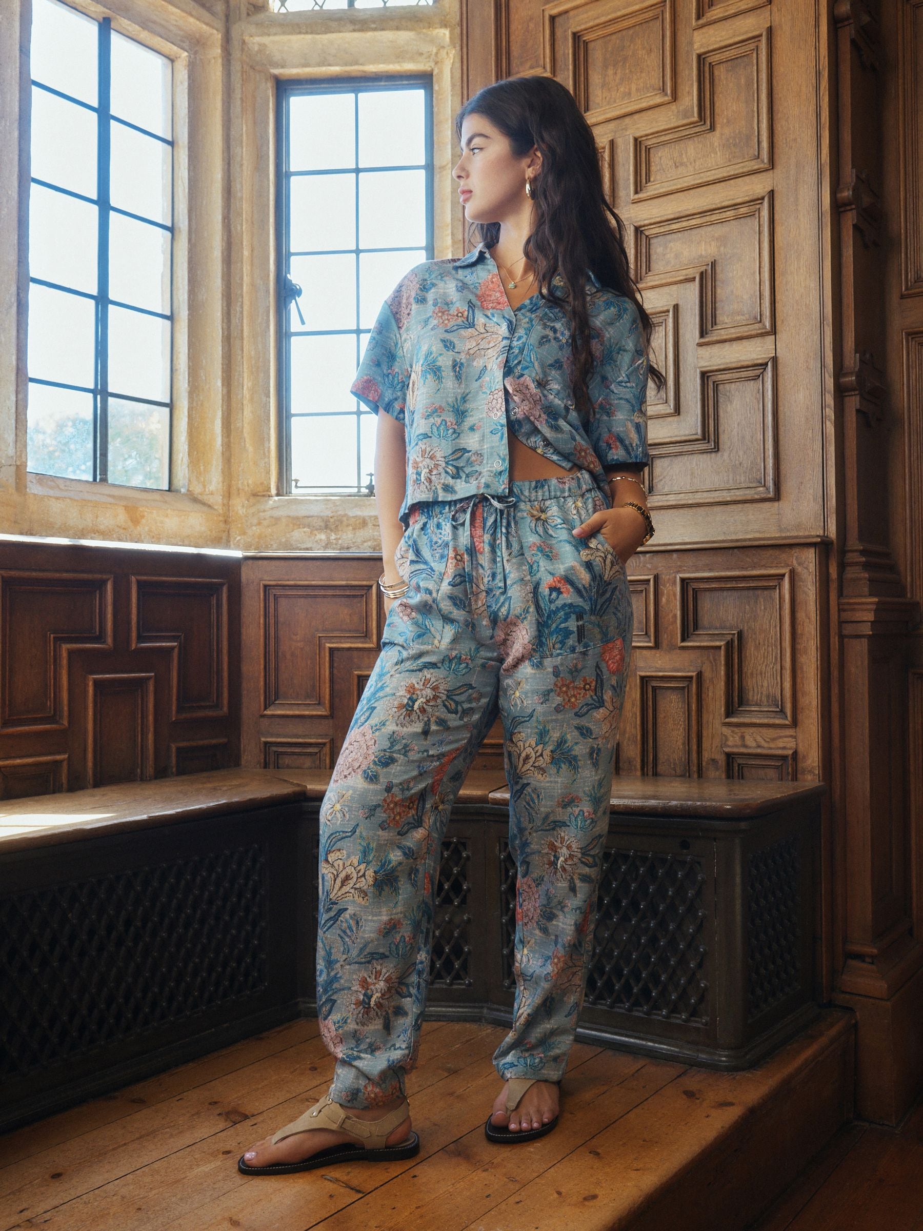 Buy Blue Floral National Trust x Next Tapered Chinos from the Next