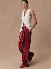Burgundy/Ecru Spot Scarf Belt Wide Leg Trousers - Image 1 of 5