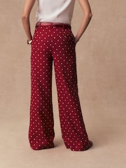 Burgundy/Ecru Spot Scarf Belt Wide Leg Trousers - Image 3 of 5