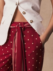 Burgundy/Ecru Spot Scarf Belt Wide Leg Trousers - Image 5 of 5