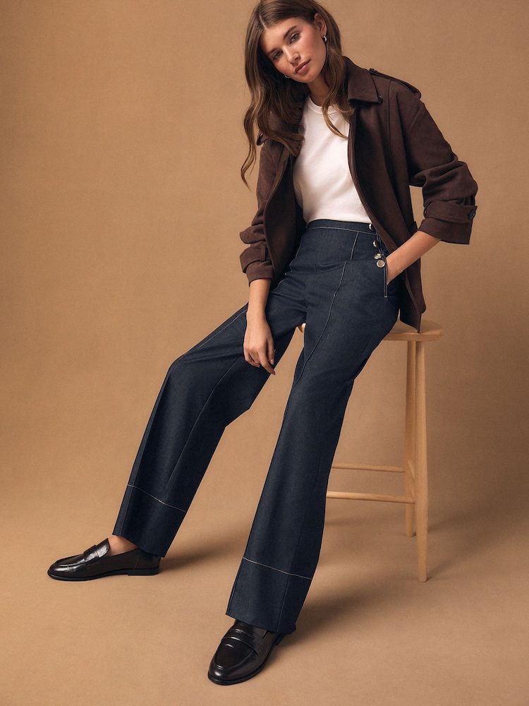 دنيم - Wide Leg Trousers With Gold Button Detailing - صورة 1 من 7 دنيم - Wide Leg Trousers With Gold Button Detailing - صورة 1 من 7