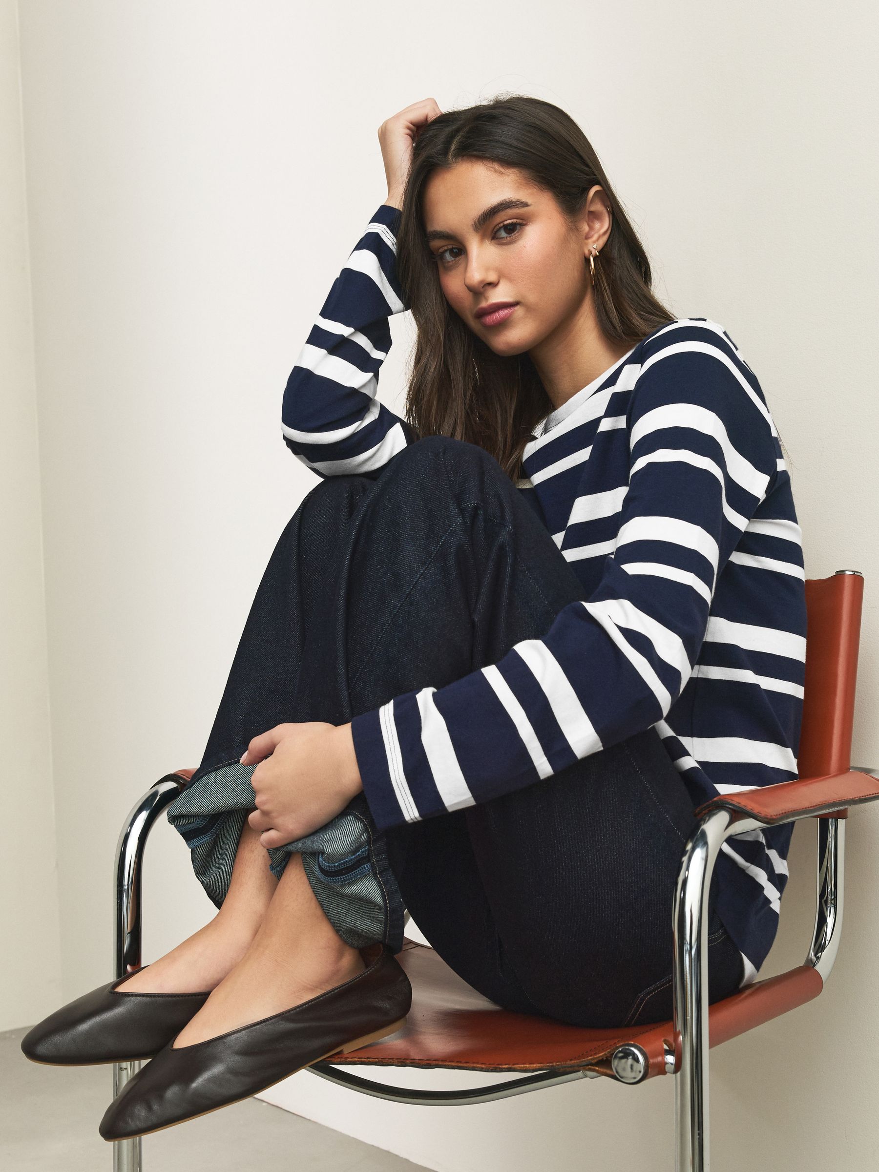 Buy Navy/White Striped Long Sleeve Crew Neck T-Shirt from Next USA