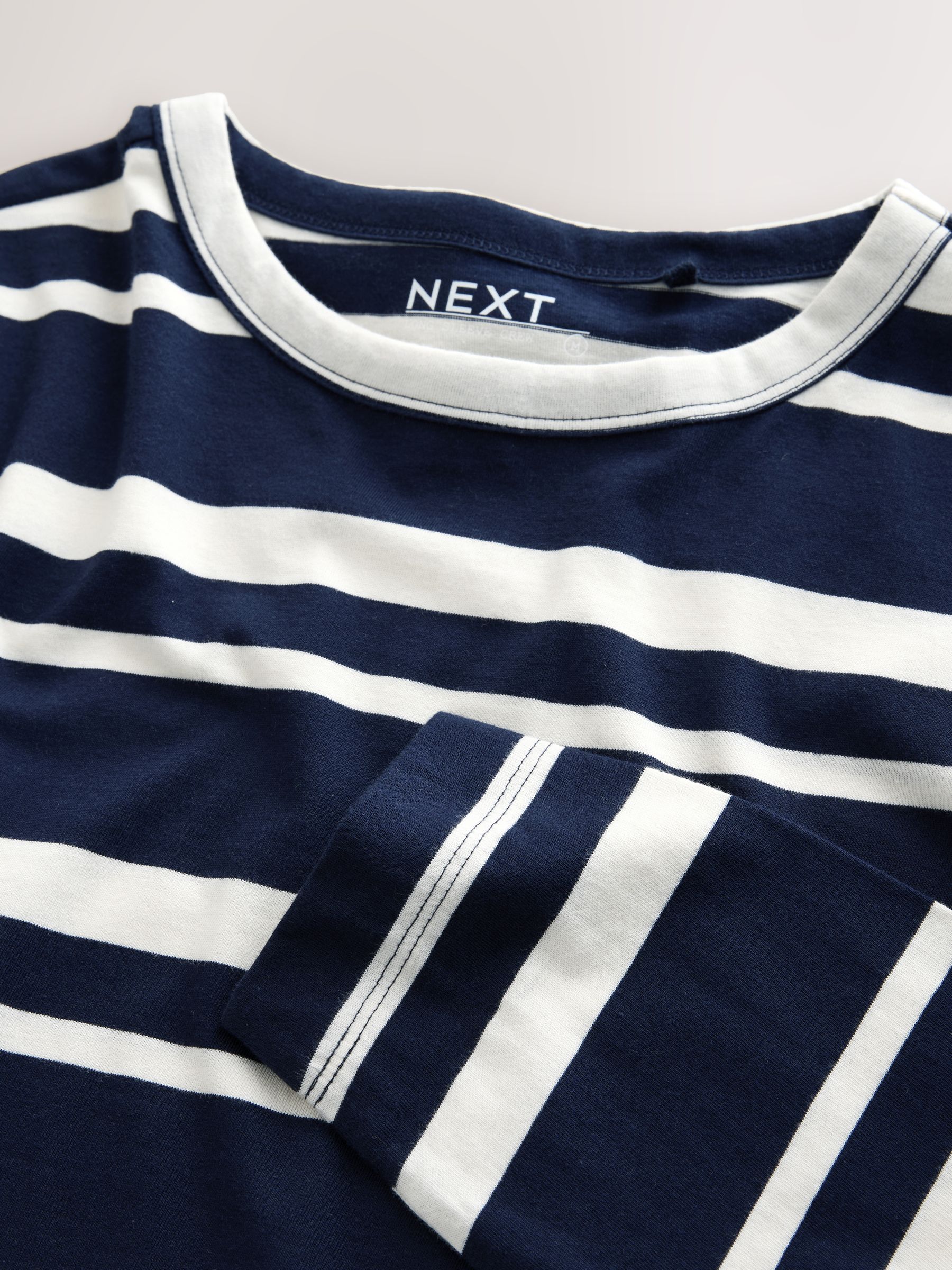 Buy Navy/White Striped Long Sleeve Crew Neck T-Shirt from Next USA