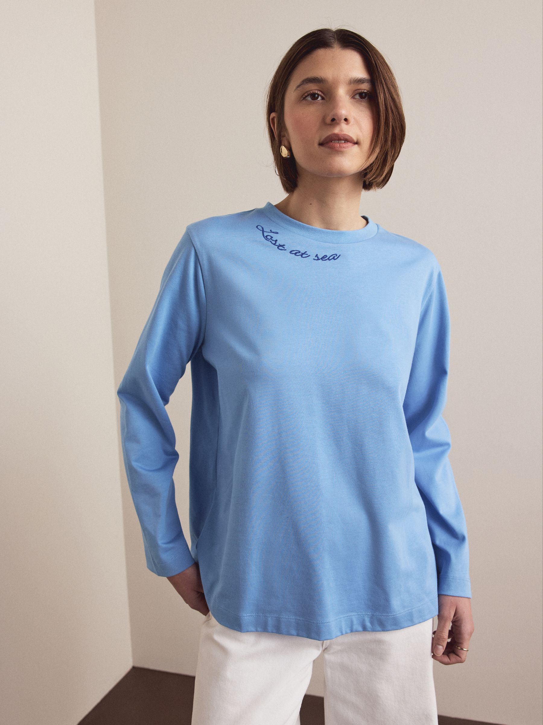 Buy Blue Sea Embroidered Graphic Long Sleeve Heavyweight Crew Neck