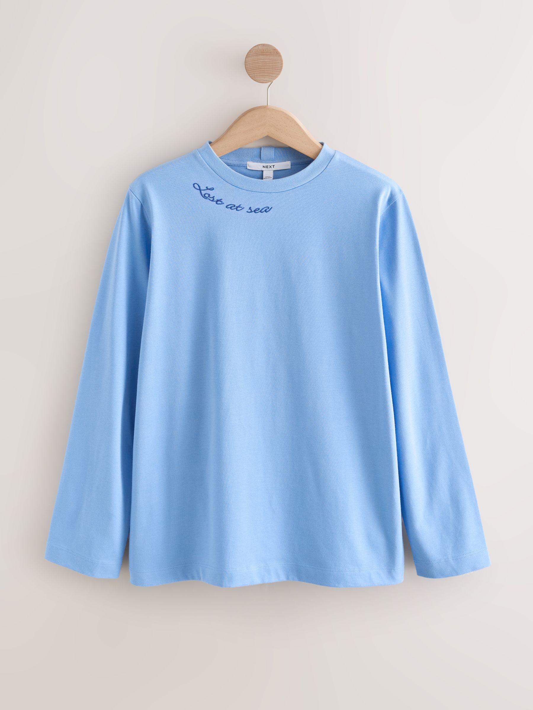 Buy Blue Sea Embroidered Graphic Long Sleeve Heavyweight Crew Neck