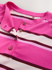 Pink Stripe Button Henley Crew Neck Long Sleeve Top - Image 7 of 8