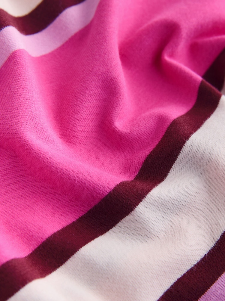 Pink Stripe Button Henley Crew Neck Long Sleeve Top - Image 8 of 8