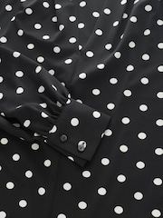 Black/White Spot Long Sleeve V-Neck Blouse - Image 8 of 8