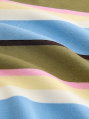 Blue/Green/Yellow/Pink Striped Relaxed Boxy Elbow Length Crew Neck T-Shirt - Image 7 of 7