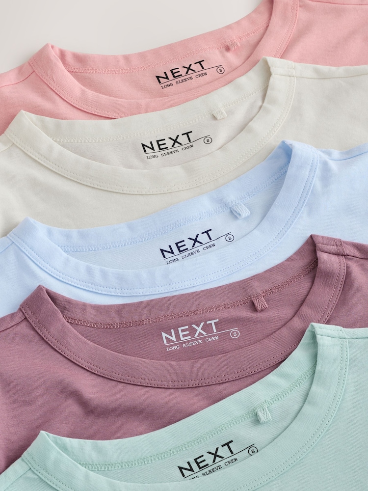 Green/Purple/Blue/Ecru/Pink - Pack de 5 camisetas de algodón 100 % y manga larga - Imagen 8 de 8 Green/Purple/Blue/Ecru/Pink - Pack de 5 camisetas de algodón 100 % y manga larga - Imagen 8 de 8