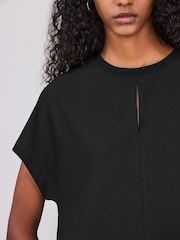 Black Short Sleeve Keyhole Crew Neck Top - Image 3 of 8