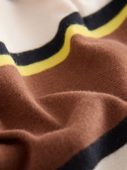 Brown/Blue/Ecru/Yellow Stripe Button Henley Crew Neck Long Sleeve Top - Image 6 of 7