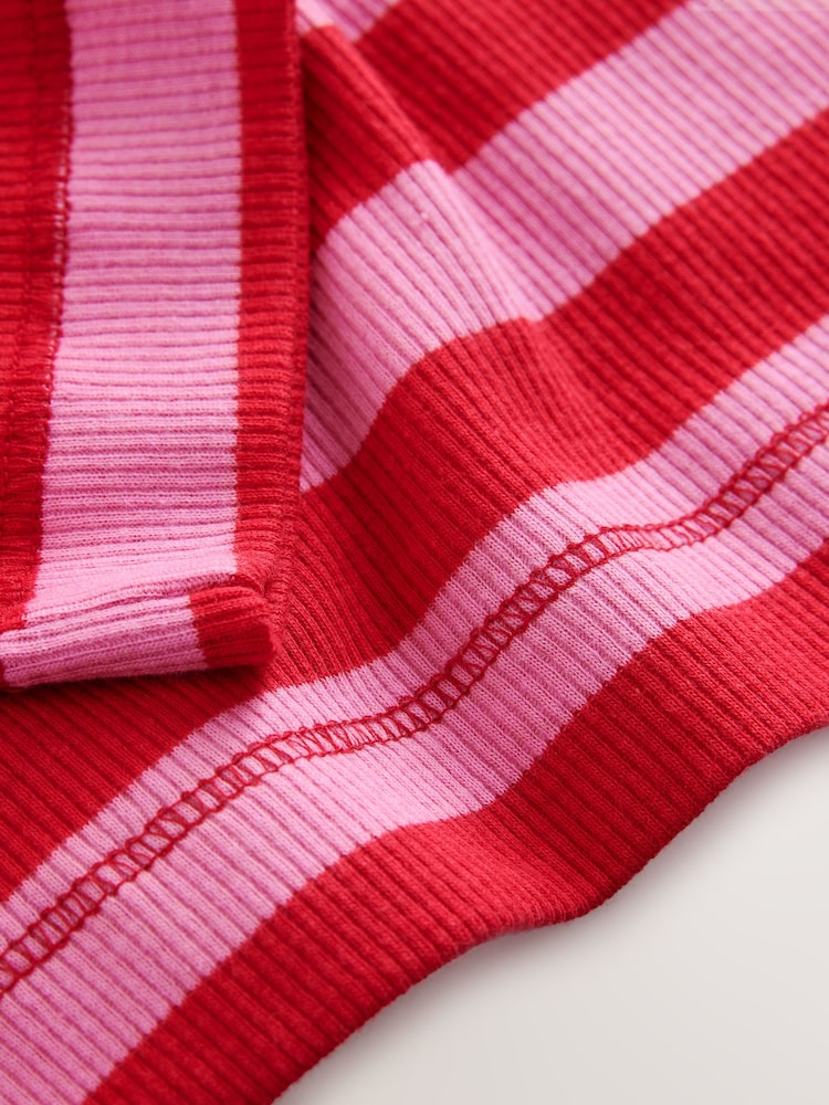 Pink/Red Striped Ribbed High Neck Long Sleeve T-Shirt - Image 2 of 3 Pink/Red Striped Ribbed High Neck Long Sleeve T-Shirt - Image 2 of 3