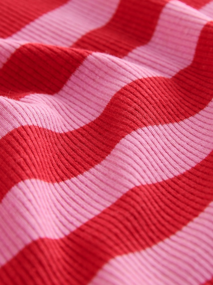 Pink/Red Striped Ribbed High Neck Long Sleeve T-Shirt - Image 3 of 3 Pink/Red Striped Ribbed High Neck Long Sleeve T-Shirt - Image 3 of 3