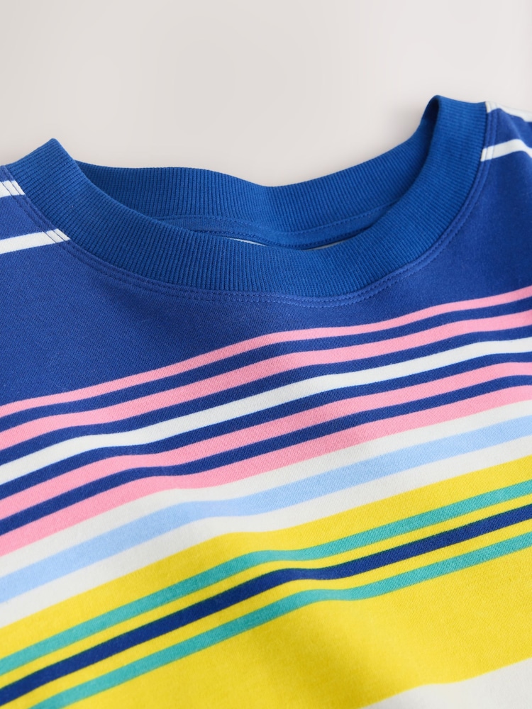 Blue/Pink/Yellow Stripe Relaxed Boxy Elbow Length Crew Neck T-Shirt - Image 7 of 7