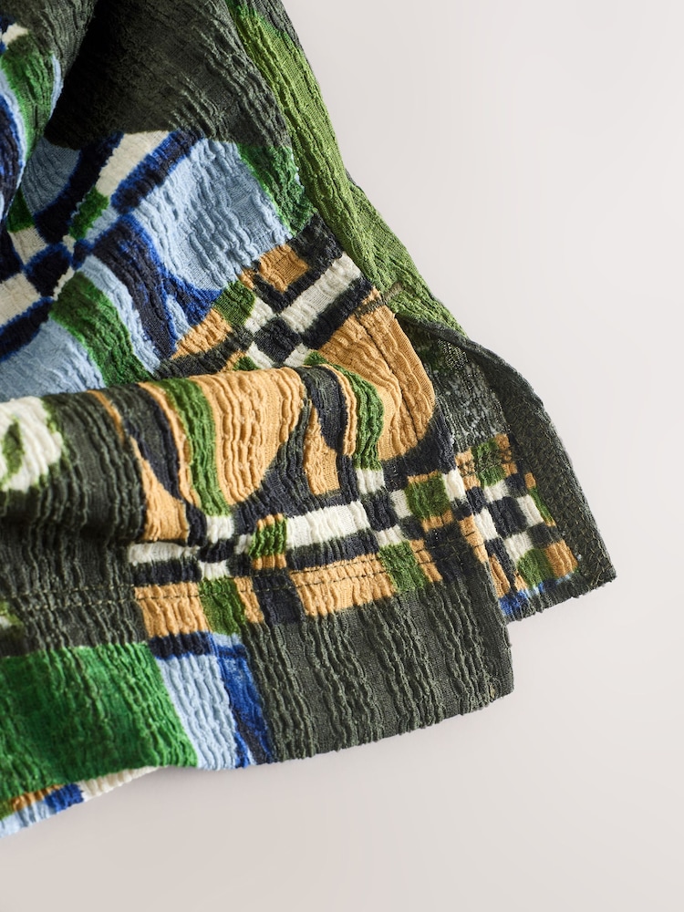 Green Geo Print Asymmetric Pleated Drape Short Sleeve Top - Image 6 of 6