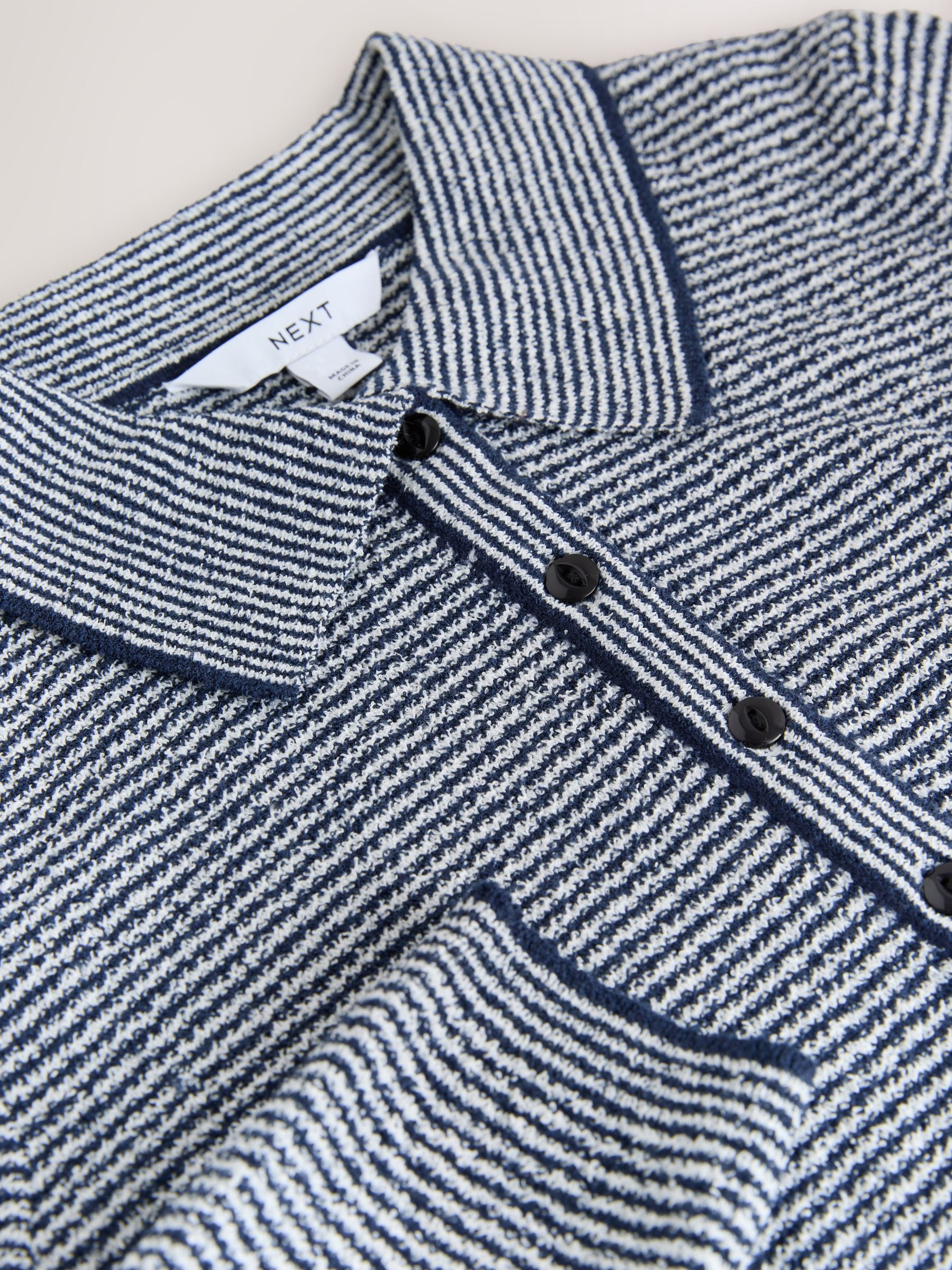 Buy Navy Blue Stripe Long Sleeve Knit Look Polo Top from Next USA