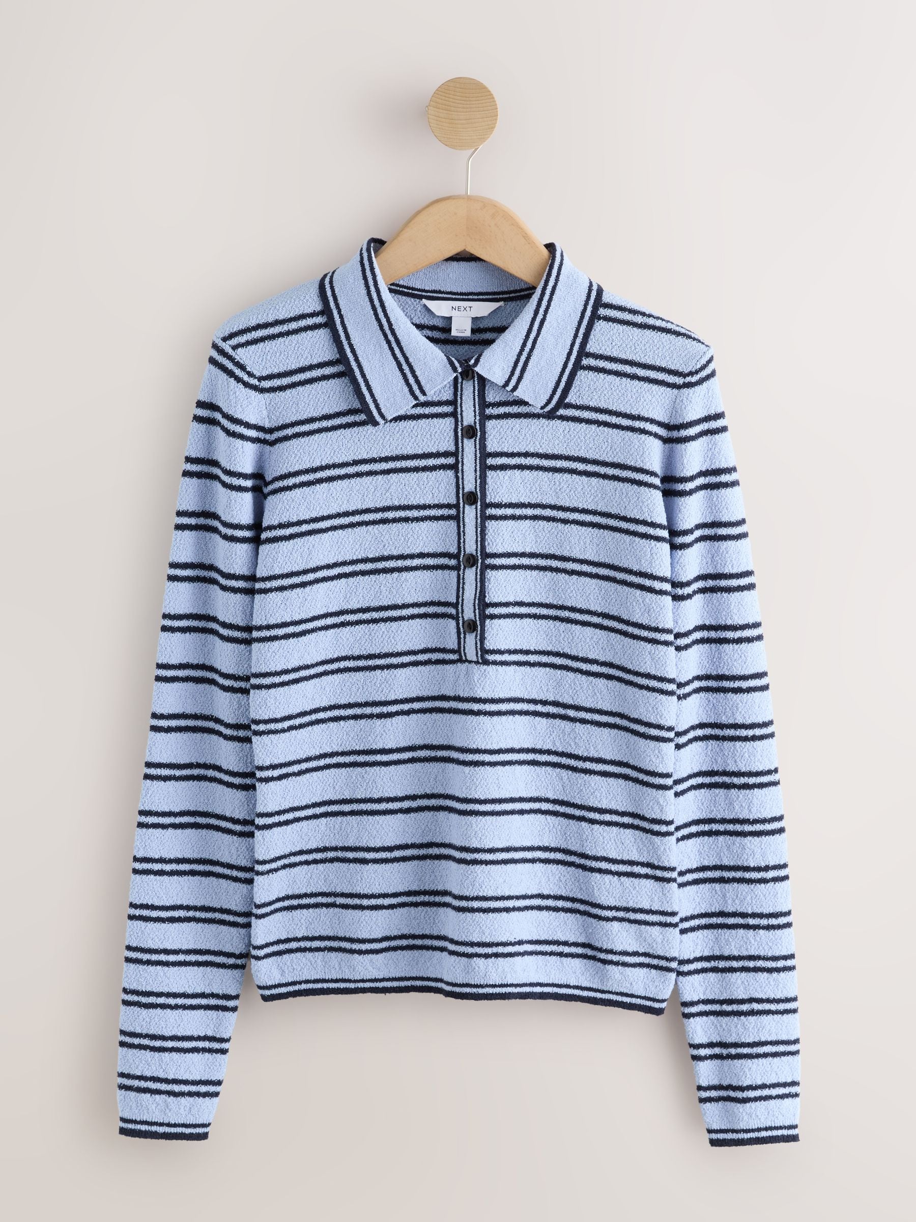 Buy Blue/Black Stripe Long Sleeve Knit Look Polo Top from Next