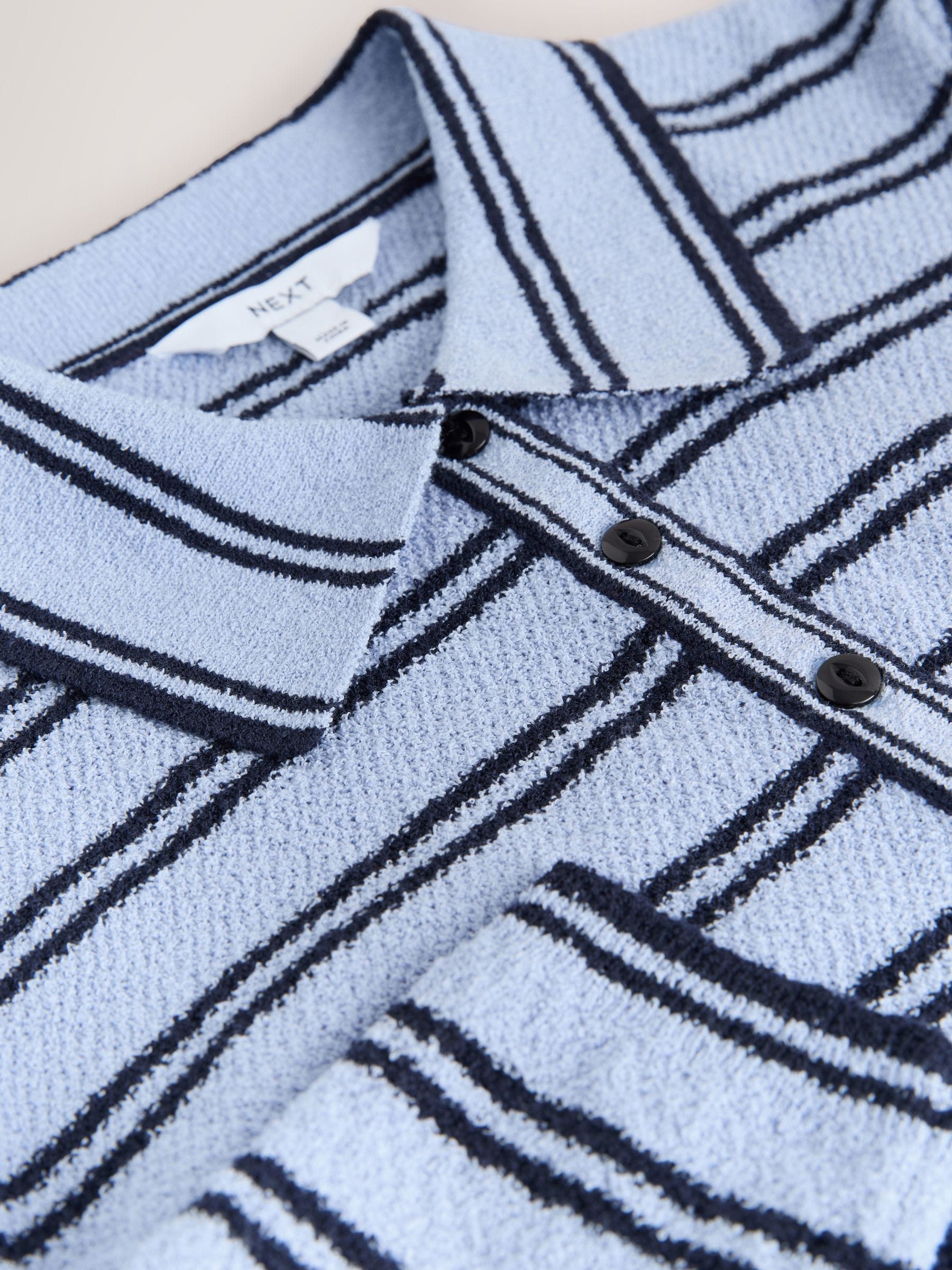 Buy Blue/Black Stripe Long Sleeve Knit Look Polo Top from Next Romania