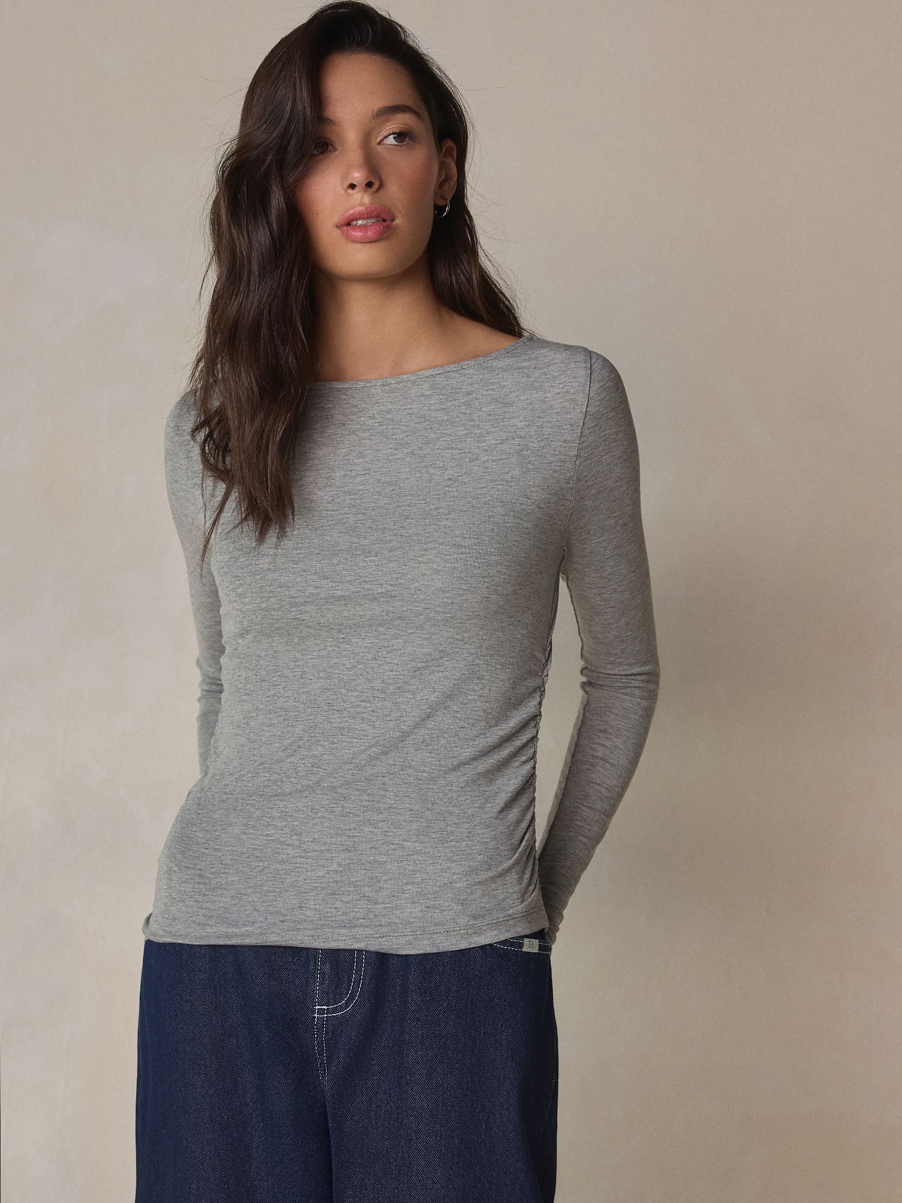 Buy Grey N. Premium Wool Blend Long Sleeve Slash Neck Top from the