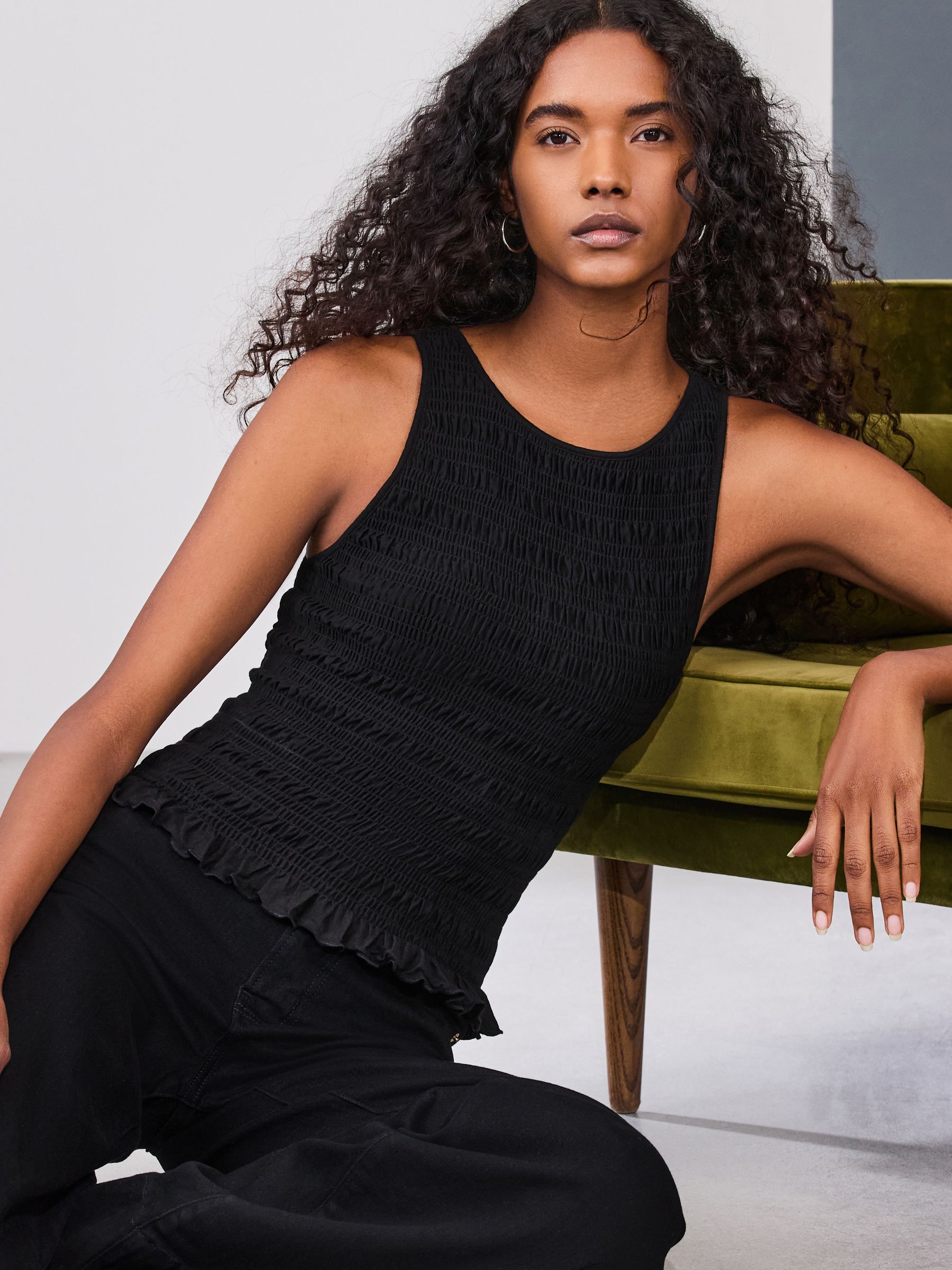 Buy Black Shirred Modal Sleeveless Top from the Next UK online shop