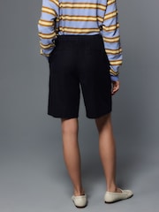 Navy Linen Blend Knee Shorts - Image 4 of 8