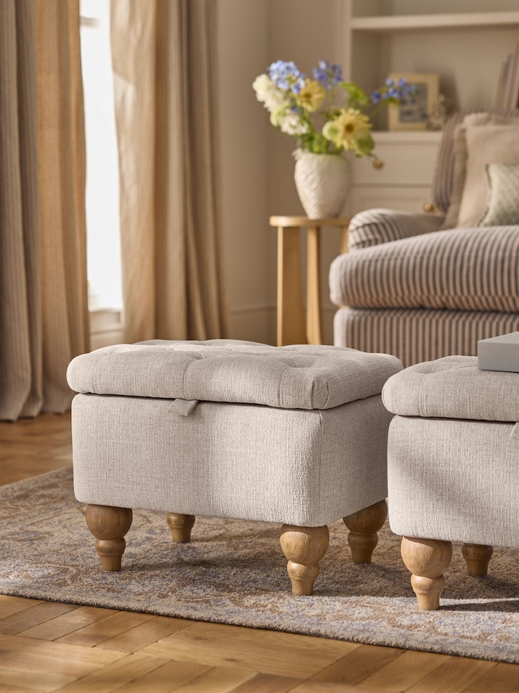Tweedy Plain Light Natural Albury Footstool - Image 1 of 10 Tweedy Plain Light Natural Albury Footstool - Image 1 of 10