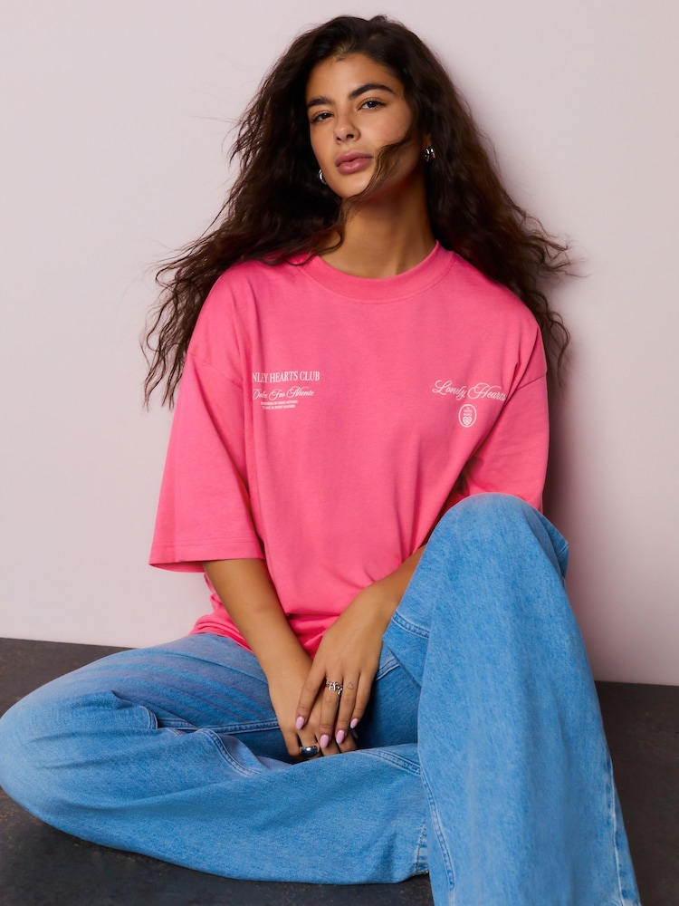 Pink Graphic Valentines Oversize Crew Neck T-Shirt - Image 2 of 8