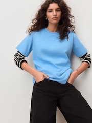 Blau/Braun gestreift - Schweres, mehrlagiges Langarm-Rundhals-T-Shirt 2 er-Pack - Bild 1 von 10