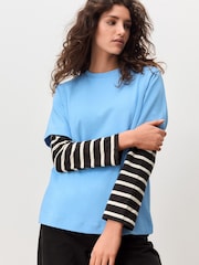 Blau/Braun gestreift - Schweres, mehrlagiges Langarm-Rundhals-T-Shirt 2 er-Pack - Bild 2 von 10