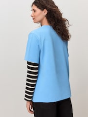 Blau/Braun gestreift - Schweres, mehrlagiges Langarm-Rundhals-T-Shirt 2 er-Pack - Bild 3 von 10