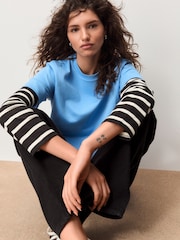 Blau/Braun gestreift - Schweres, mehrlagiges Langarm-Rundhals-T-Shirt 2 er-Pack - Bild 4 von 10