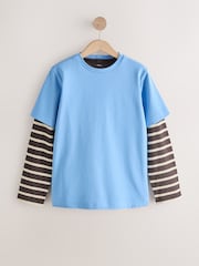 Blau/Braun gestreift - Schweres, mehrlagiges Langarm-Rundhals-T-Shirt 2 er-Pack - Bild 6 von 10