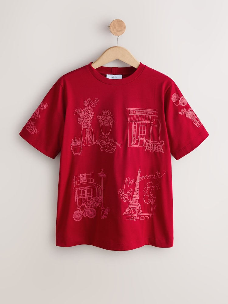 T-shirt LuLaRoe Patrick – Motif Feuilles, Taille S Rouge, Occasion Très Bon état
