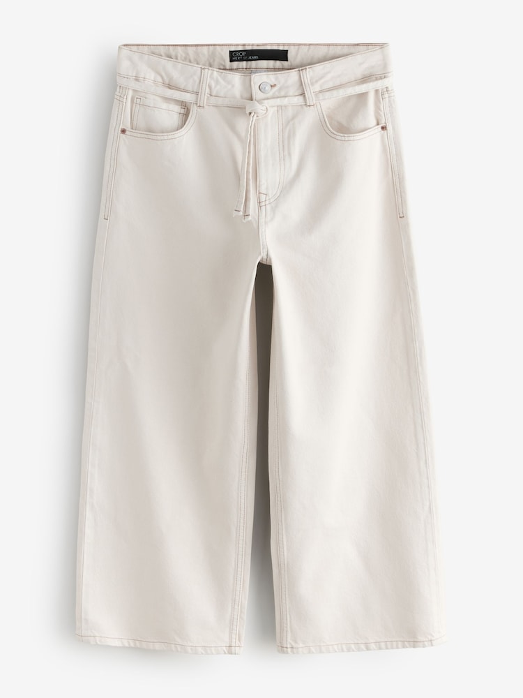 Ecru White Wide Leg Tie Belted Jeans - Image 1 of 1 Ecru White Wide Leg Tie Belted Jeans - Image 1 of 1