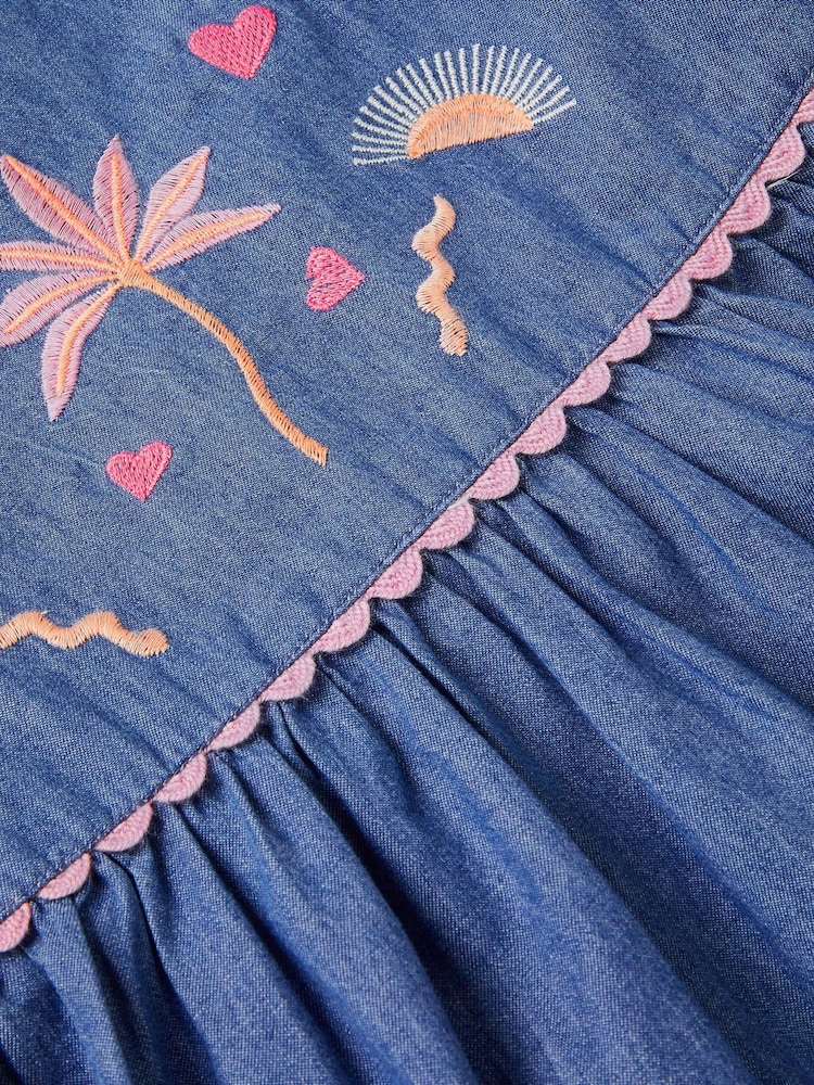 Monsoon Blue Embroidered Puff Sleeve Denim Dress - Image 3 of 3