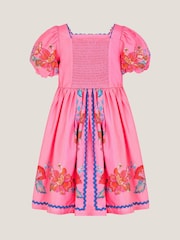 Monsoon Pink Aurelia Tropical Floral Print Puff Sleeve Dress - Image 2 of 3