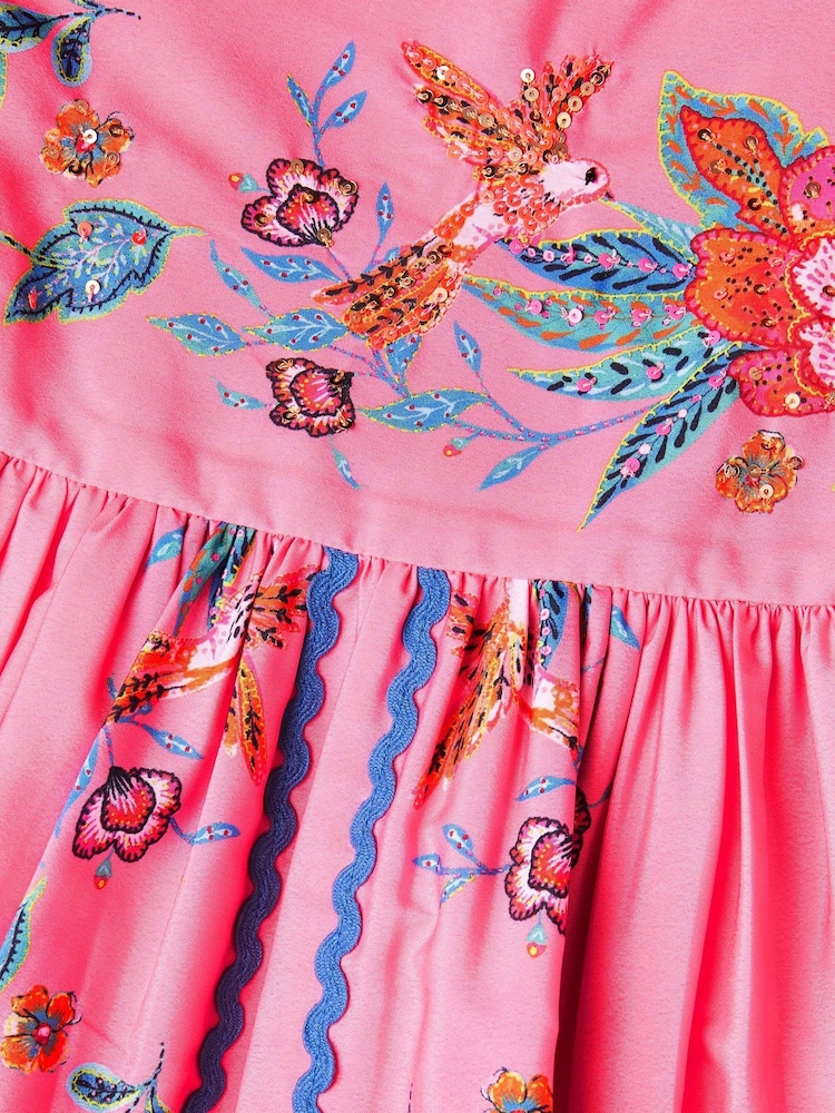 Monsoon Pink Aurelia Tropical Floral Print Puff Sleeve Dress - Image 3 of 3