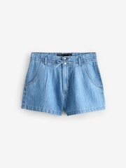Blue Black Denim Linen Blend Tie Shorts - Image 1 of 1