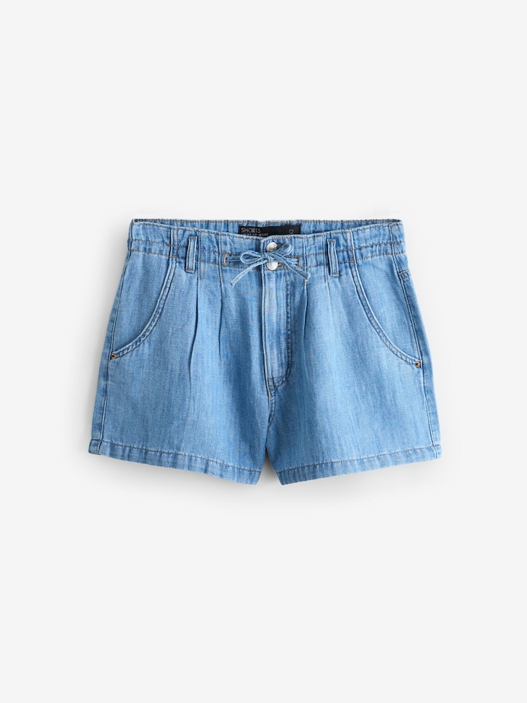 Blue Black Denim Linen Blend Tie Shorts - Image 1 of 1