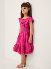Monsoon Pink Broderie Frill Polka Dot Dress - Image 1 of 4