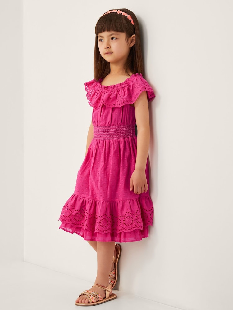 Monsoon Pink Broderie Frill Polka Dot Dress - Image 1 of 4