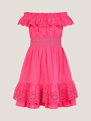 Monsoon Pink Broderie Frill Polka Dot Dress - Image 2 of 4