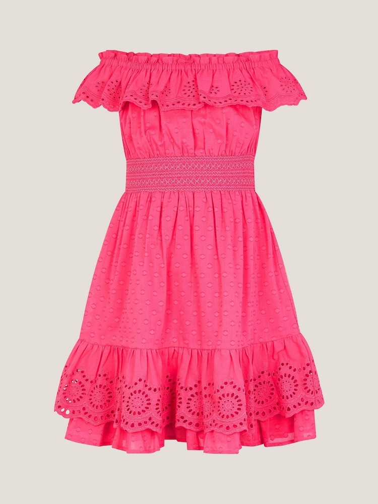 Monsoon Pink Broderie Frill Polka Dot Dress - Image 2 of 4