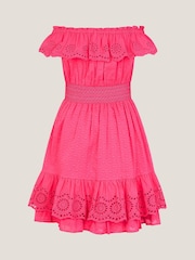Monsoon Pink Broderie Frill Polka Dot Dress - Image 3 of 4