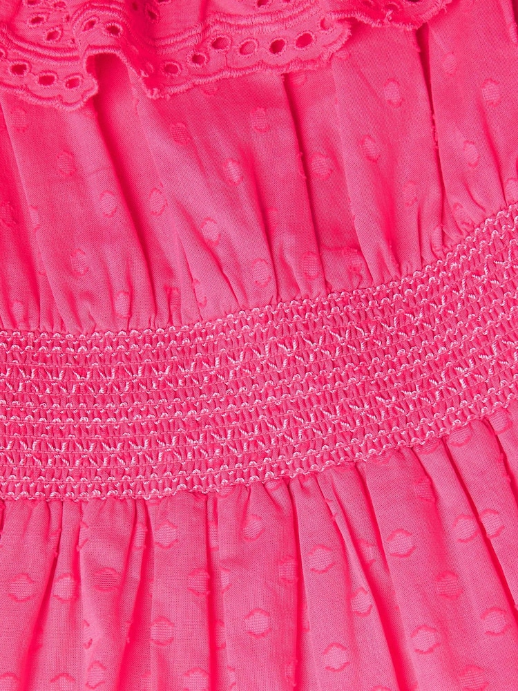 Monsoon Pink Broderie Frill Polka Dot Dress - Image 4 of 4