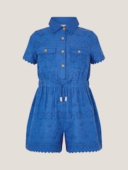 Monsoon Blue Short Sleeve Broderie Playsuit - Image 1 of 3